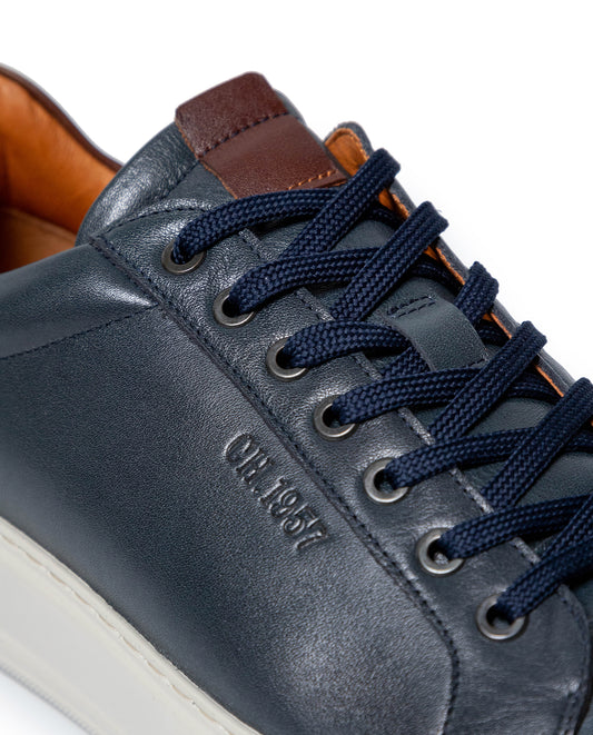 Mens Sneakers Chunky Smooth Aniline Leather Interior Linings EVA Extralight Khaki Sole - Blue 63_061H023_AZU193952_3