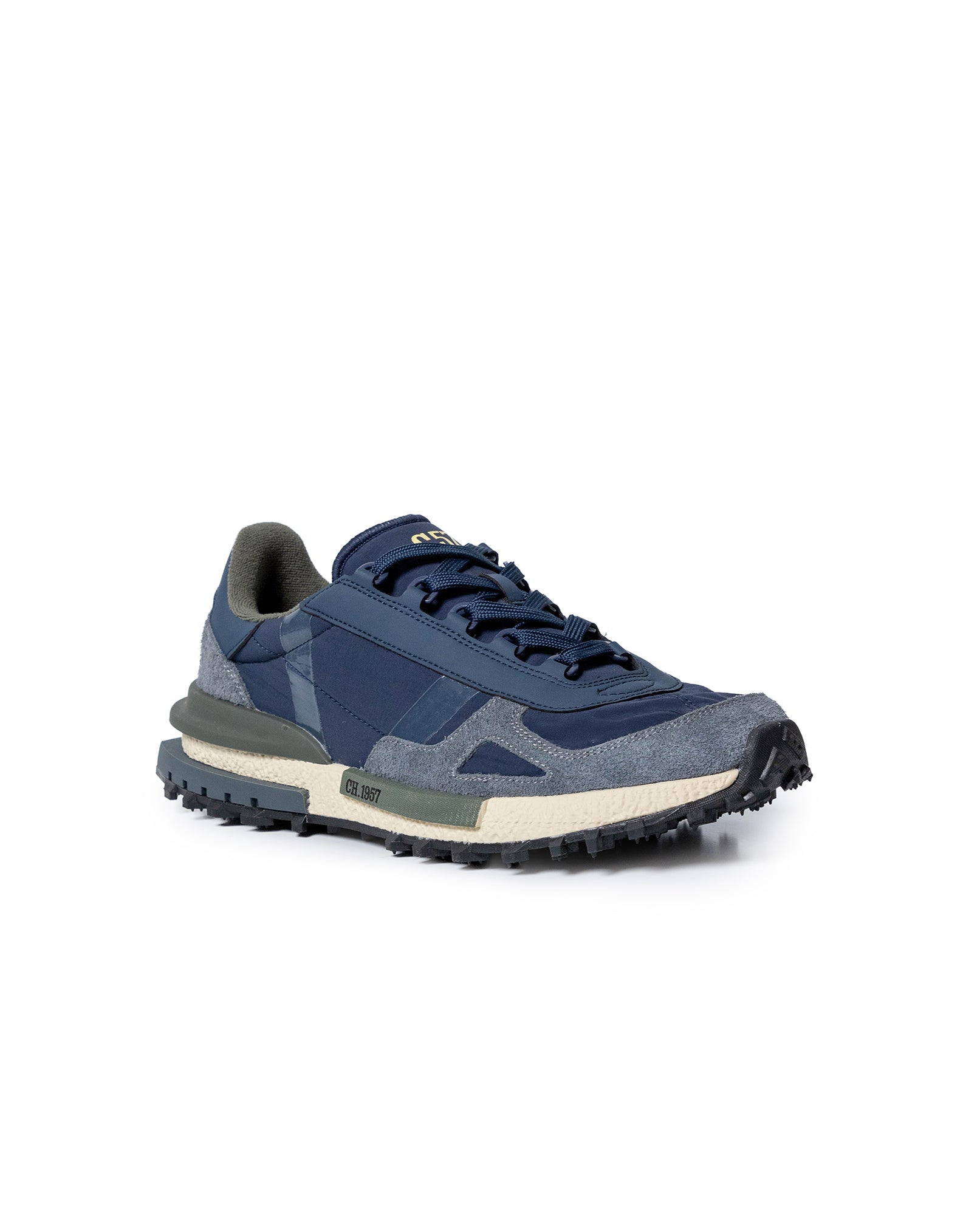 Mens Sneakers Runner Split Leather Textile Bicolor Butter Matte EVA Sole Ergonomic Insole C57 - Blue 63_061H050_AZU194030_3