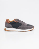 Men's Sneakers, Runner Style - Suede Leather and Textile Material - Gray 062F000 - 3