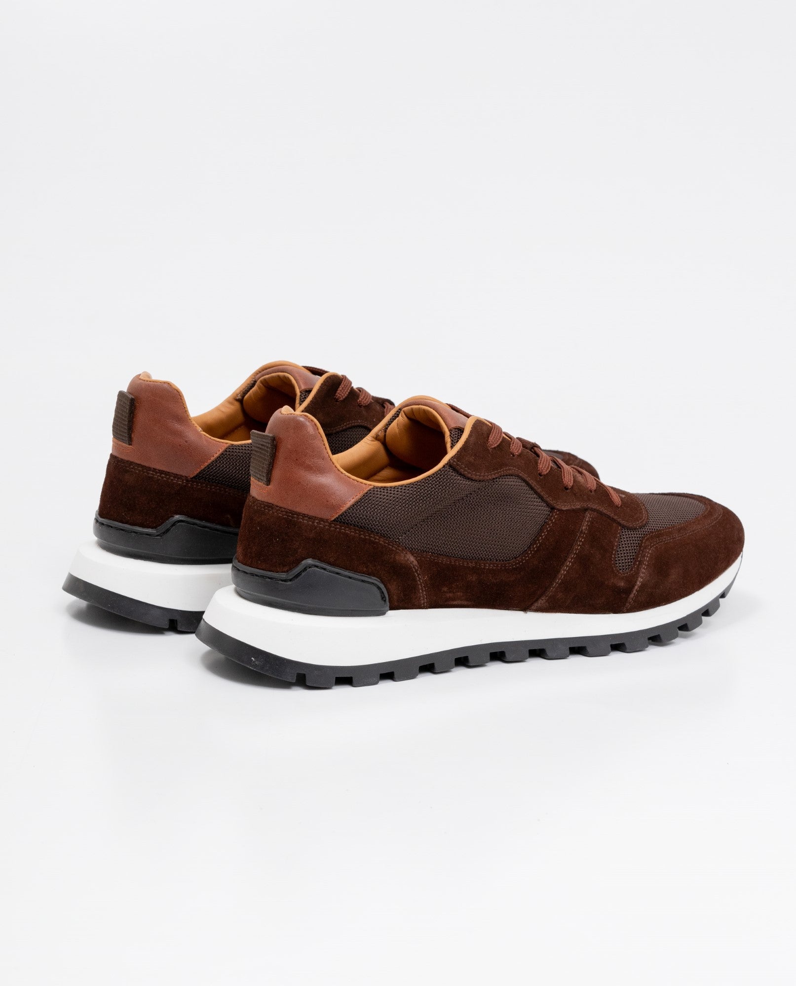 Men's Sneakers, Runner Style - Suede Leather and Textile Material - Brown 062F002 - 2