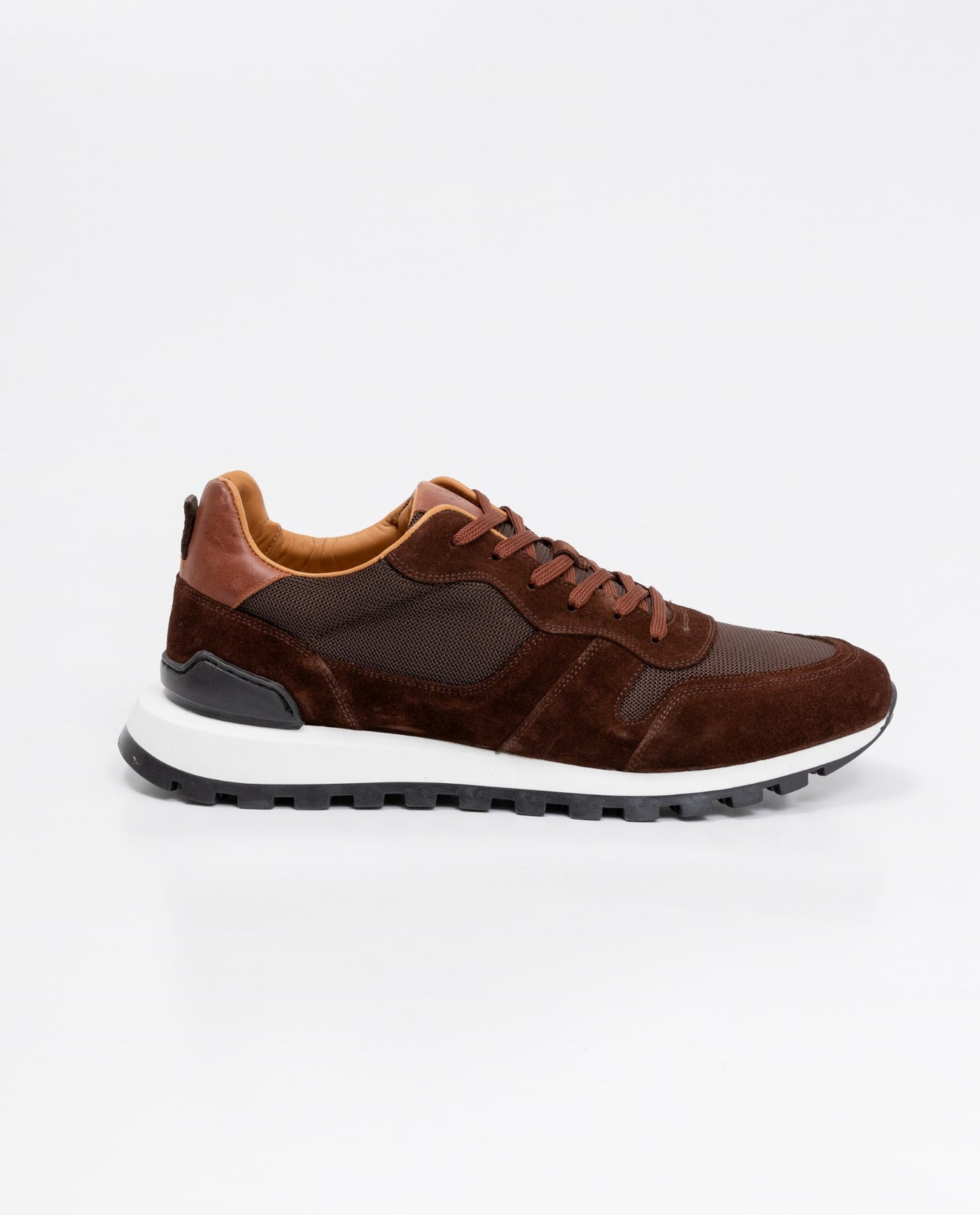 Men's Sneakers, Runner Style - Suede Leather and Textile Material - Brown 062F002 - 3