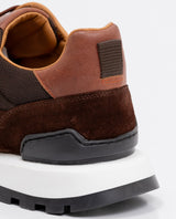 Men's Sneakers, Runner Style - Suede Leather and Textile Material - Brown 062F002 - 5