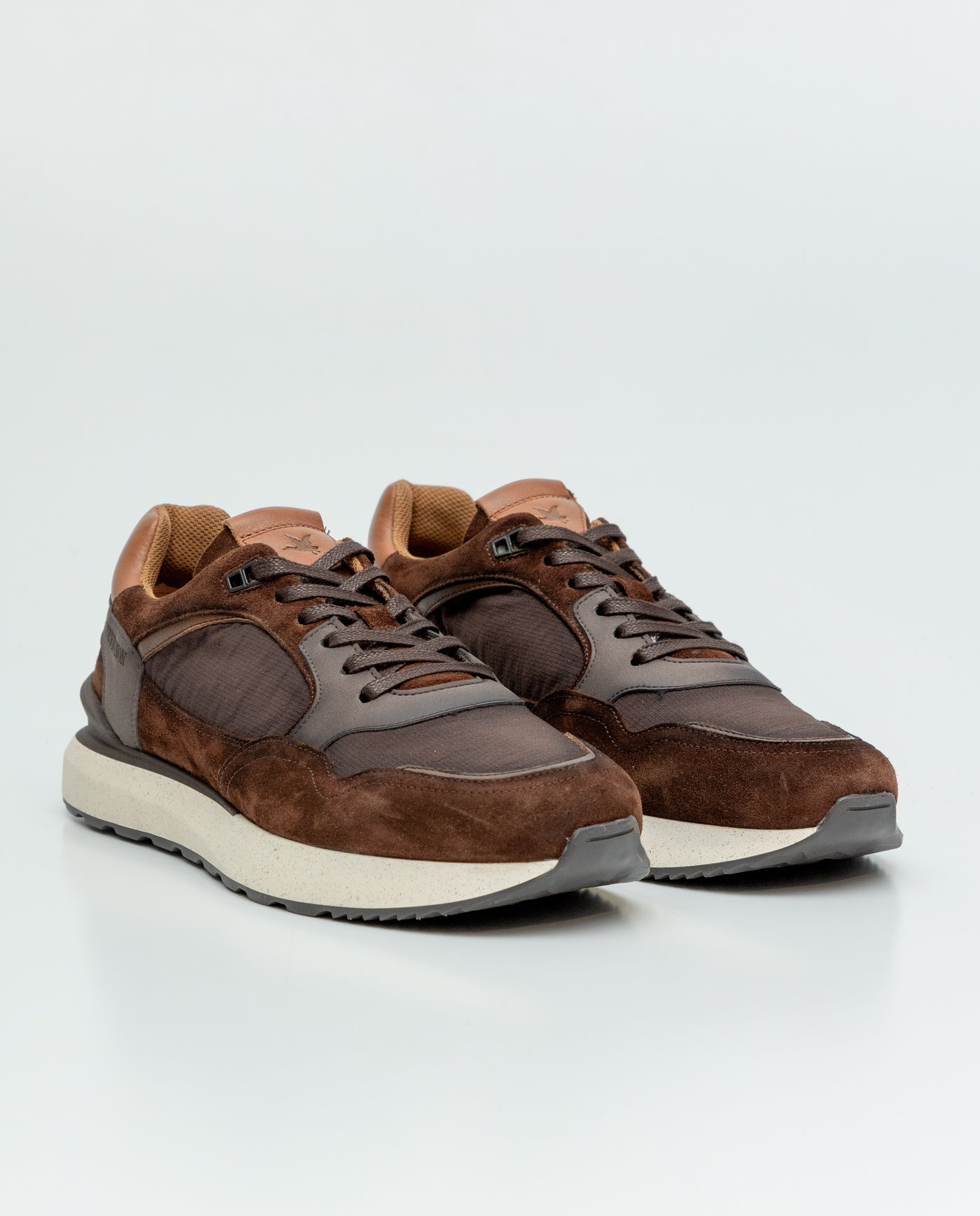 Men's Runner Type Sneakers in Textile and Leather - Brown 069F009 - 1