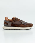 Men's Runner Type Sneakers in Textile and Leather - Brown 069F009 - 2