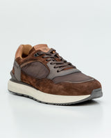 Men's Runner Type Sneakers in Textile and Leather - Brown 069F009 - 3