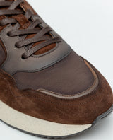 Men's Runner Type Sneakers in Textile and Leather - Brown 069F009 - 5