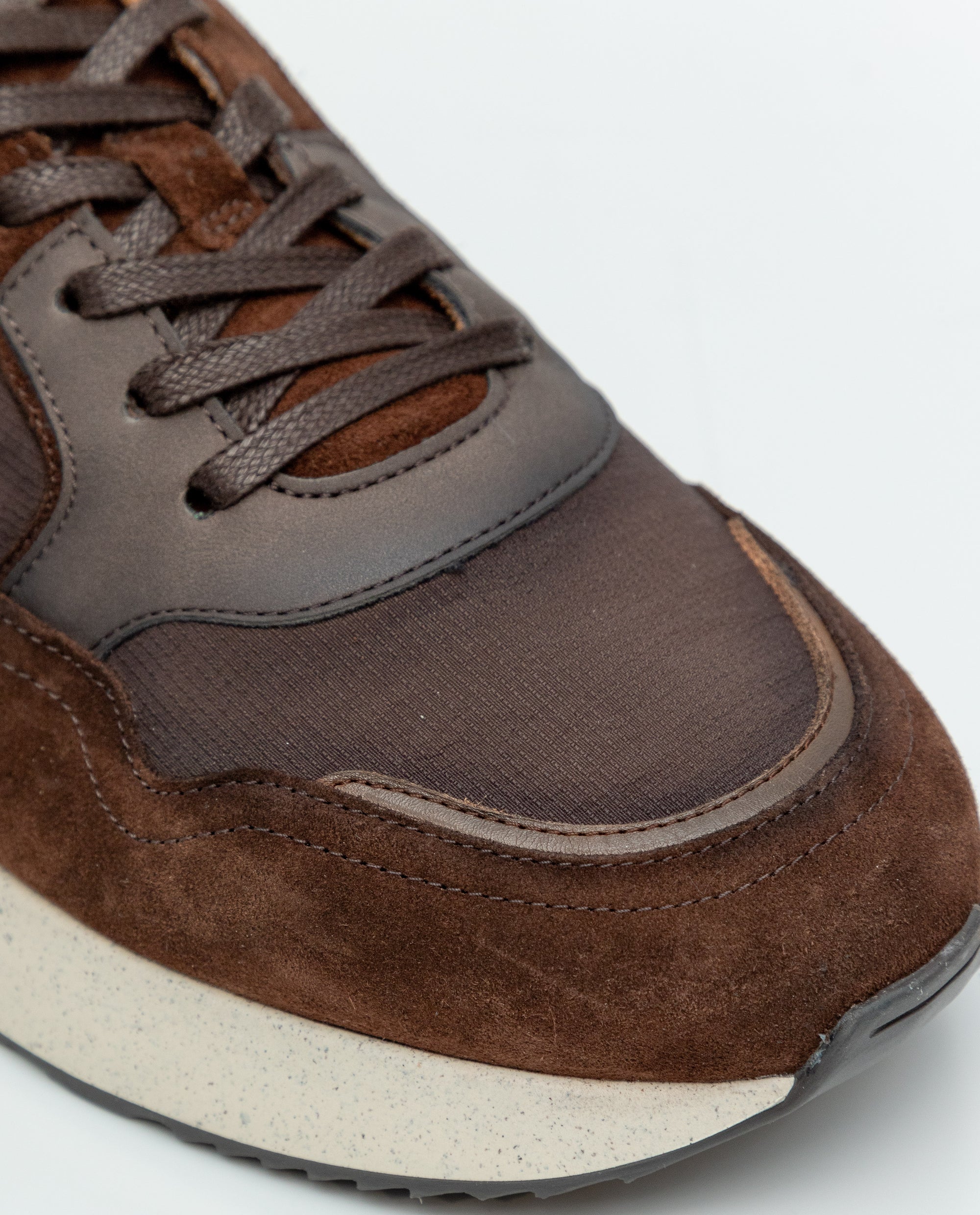 Men's Runner Type Sneakers in Textile and Leather - Brown 069F009 - 5