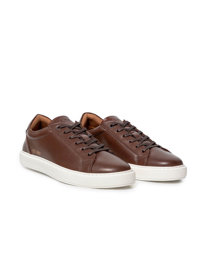 Men's Low Profile Leather Sneakers - Brown - 1