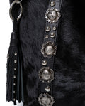 Womens Tote Bag Cowhide Leather Hair-On Black Tone Western Conchos Nickel Metal Clasp Charms - Black 63_201H000_NEG194007_5
