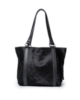 Womens Tote Bag Cowhide Leather Hair-On Black Tone Western Conchos Nickel Metal Clasp Charms - Black 63_201H000_NEG194007_6