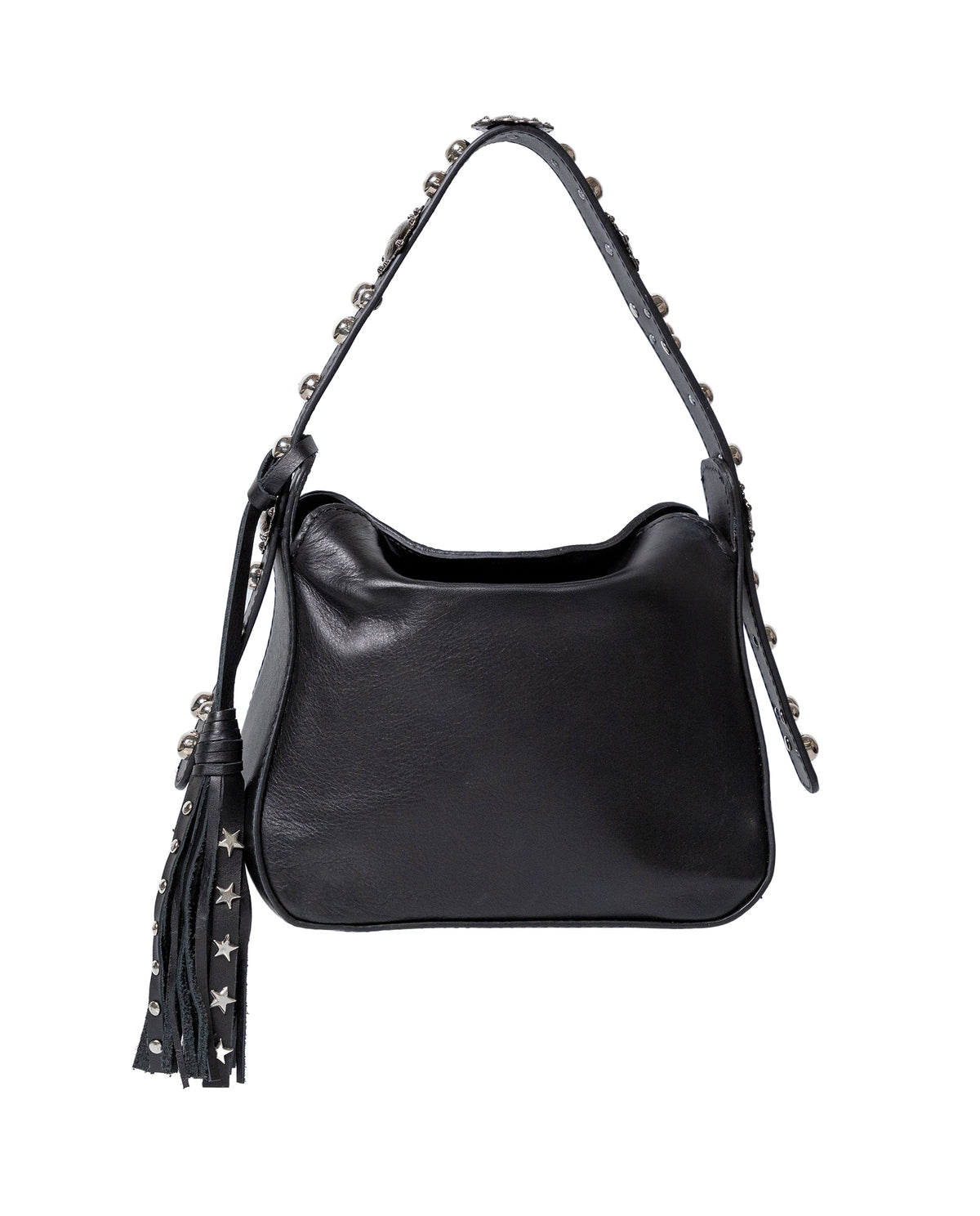 Womens Mini Bag Cowhide Leather 100% Western Conchos Nickel Metal Clasp Charms - Black 63_201H001_NEG194007_0