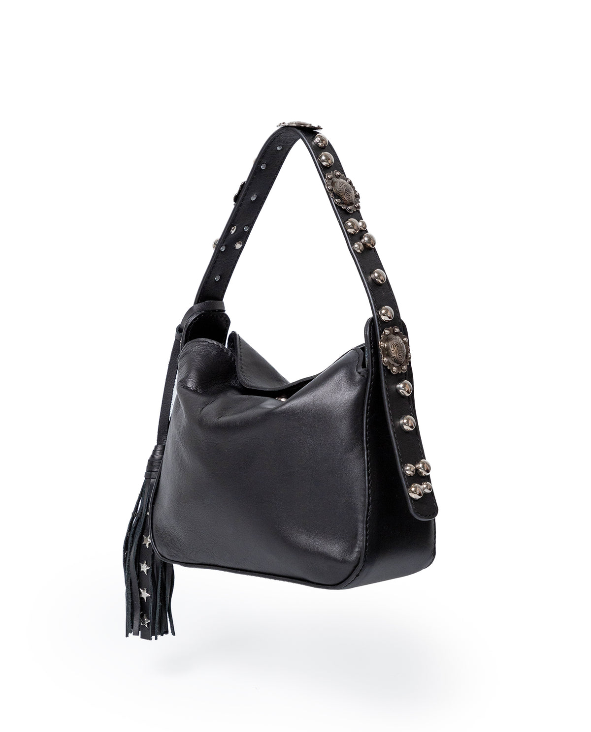 Womens Mini Bag Cowhide Leather 100% Western Conchos Nickel Metal Clasp Charms - Black 63_201H001_NEG194007_3
