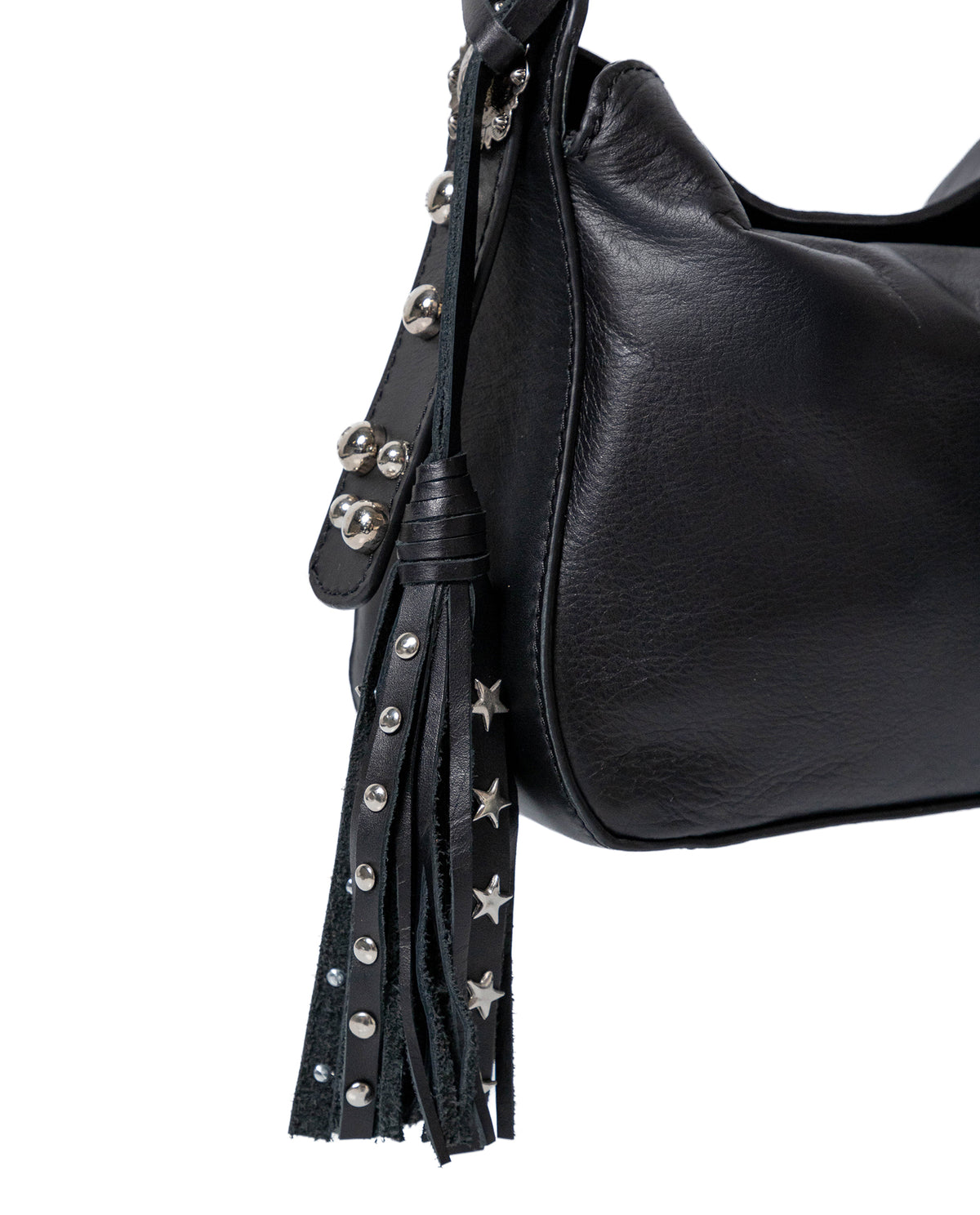 Womens Mini Bag Cowhide Leather 100% Western Conchos Nickel Metal Clasp Charms - Black 63_201H001_NEG194007_4