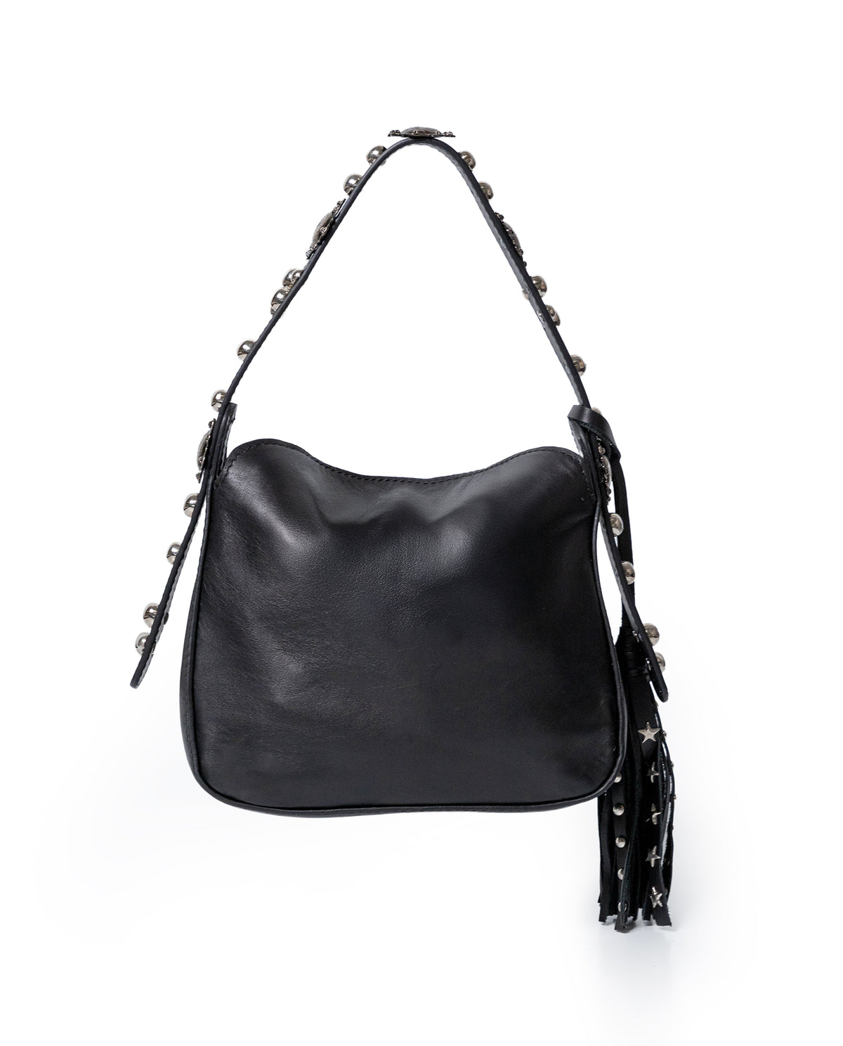 Womens Mini Bag Cowhide Leather 100% Western Conchos Nickel Metal Clasp Charms - Black 63_201H001_NEG194007_6