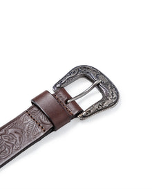 Womens Belt Saddlery Cowhide Leather 100% Floral Low Relief Engraving Western Buckle Conchos - Brown 63_211H000_CAF171430_3