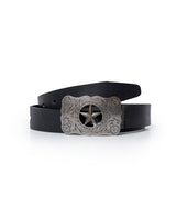 Womens Belt Slim Saddlery Cowhide Leather 100% Western Metal Plate - Black 63_211H001_NEG194007_0