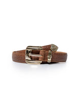Womens Belt Slim Cowhide Leather Croc Embossing Retro Buckle - Brown 63_211H010_CAF171321_0