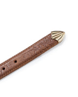 Womens Belt Slim Cowhide Leather Croc Embossing Retro Buckle - Brown 63_211H010_CAF171321_3