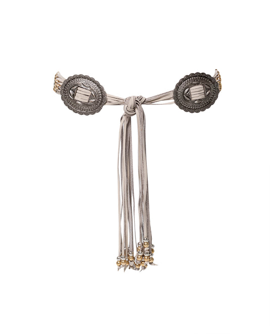Women's Fringe and Metal Concho Leather Belt - 1