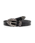 Women's Extra Long Tip Silver Detail Thin Leather Belt - 1