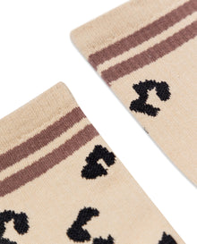 Women's Animal Print Contrast Stripe Mid-Calf Socks in Cotton-Polyamide Blend - 2