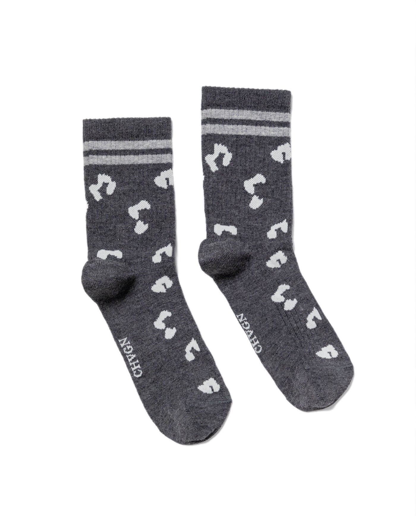Women's Animal Print Contrast Stripe Mid-Calf Socks in Cotton-Polyamide Blend 259G003 - 1