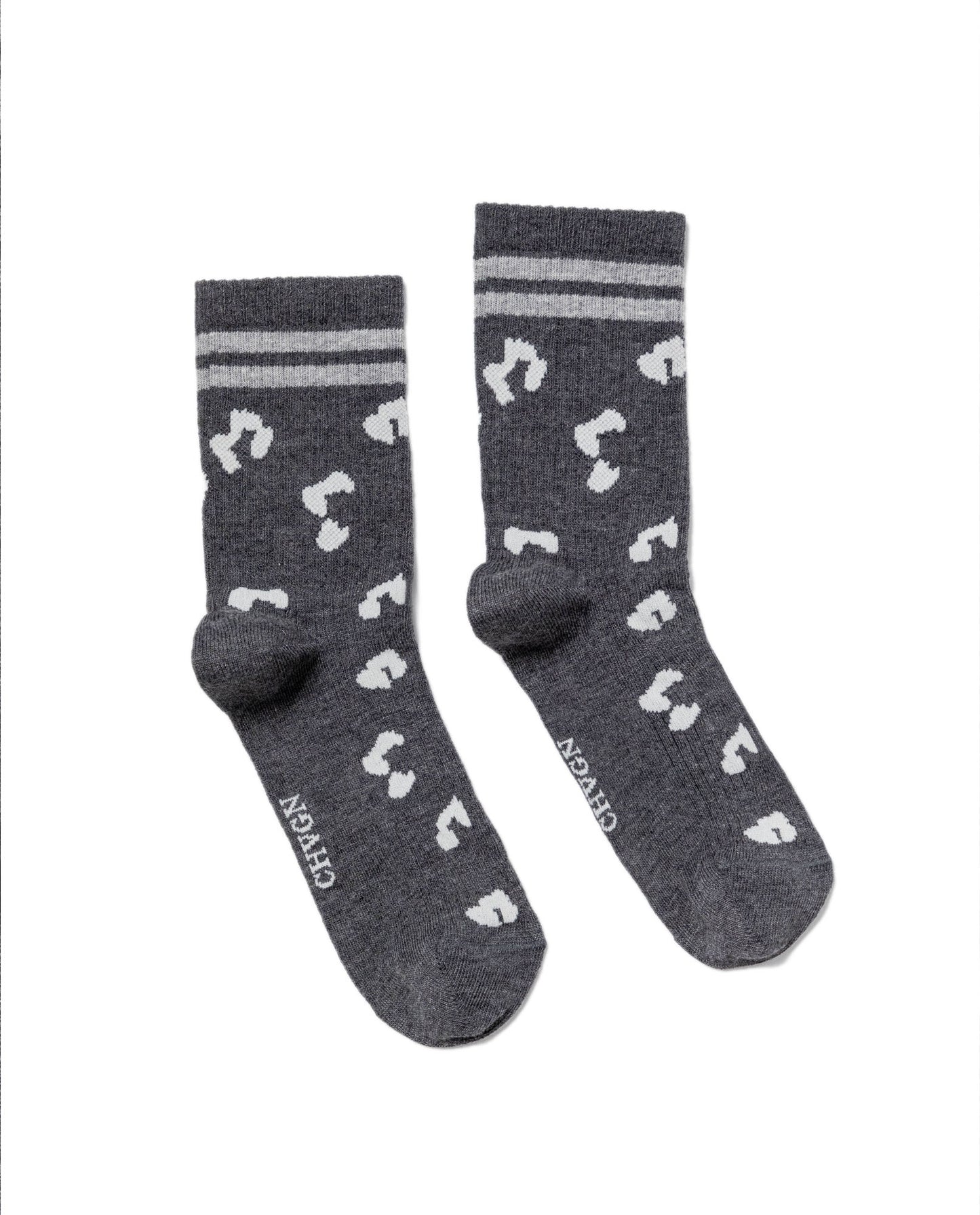Women's Animal Print Contrast Stripe Mid-Calf Socks in Cotton-Polyamide Blend - 1