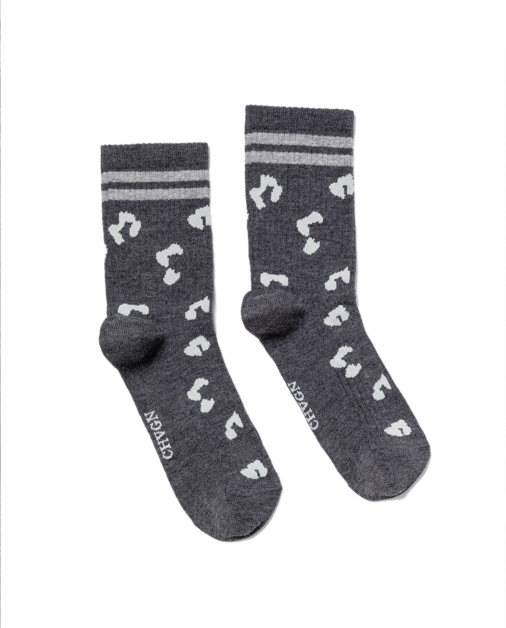 Women's Animal Print Contrast Stripe Mid-Calf Socks in Cotton-Polyamide Blend - 1