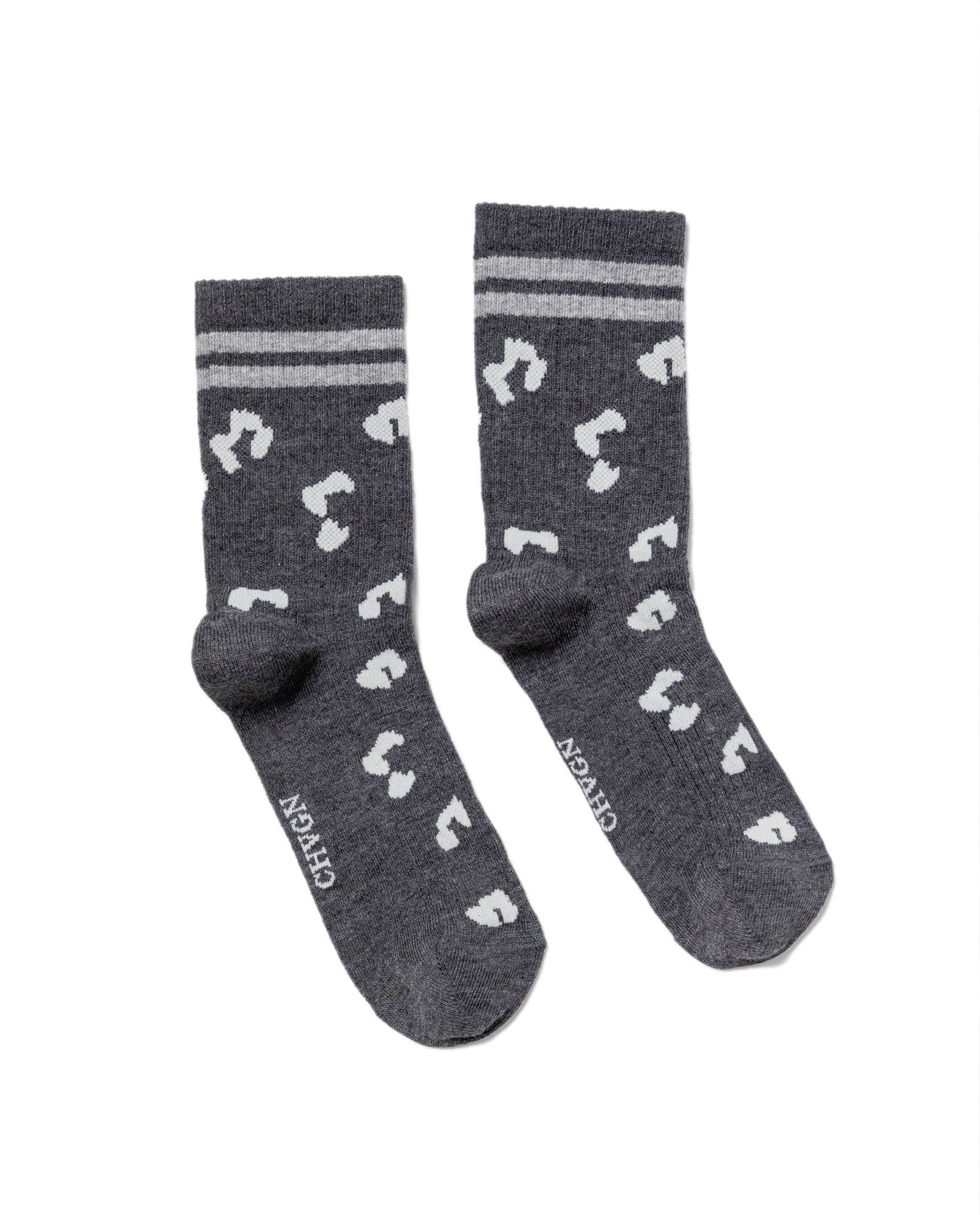 Women's Animal Print Contrast Stripe Mid-Calf Socks in Cotton-Polyamide Blend 259G003 - 1