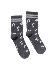 Women's Animal Print Contrast Stripe Mid-Calf Socks in Cotton-Polyamide Blend - 1