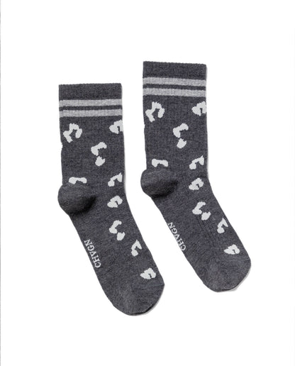 Women's Animal Print Contrast Stripe Mid-Calf Socks in Cotton-Polyamide Blend - 1