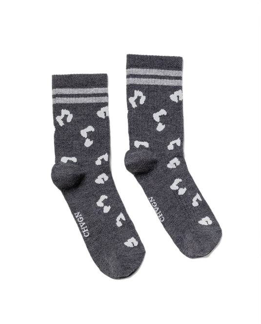 Women's Animal Print Contrast Stripe Mid-Calf Socks in Cotton-Polyamide Blend 259G003 - 1