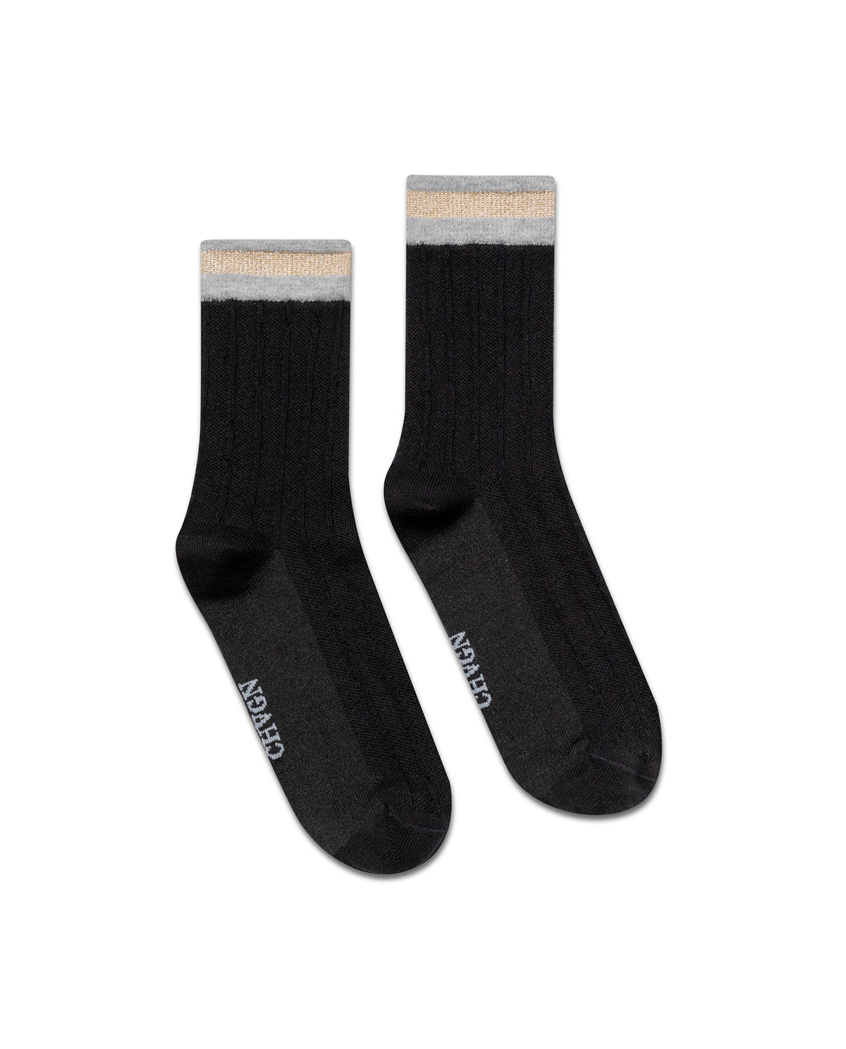Women's Lurex Thread Perforated Mid-Calf Socks in Cotton-Polyamide Blend 259G004 - 1
