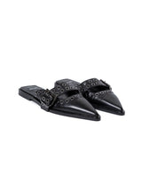 Womens Mules Backless Cowhide Leather Pointed Toe Adjustable Strap - Black 63_261H000_NEG194007_0