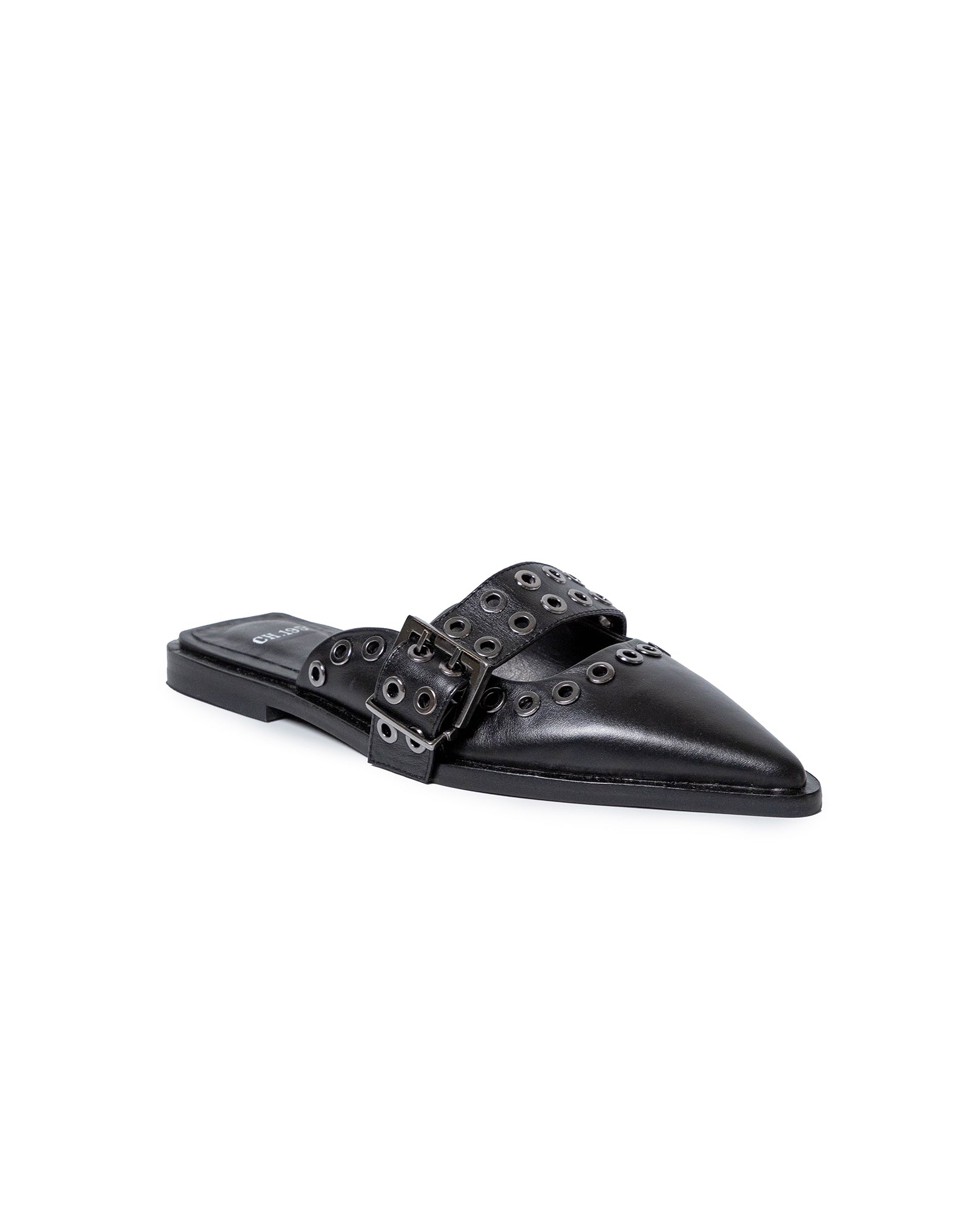 Womens Mules Backless Cowhide Leather Pointed Toe Adjustable Strap - Black 63_261H000_NEG194007_2