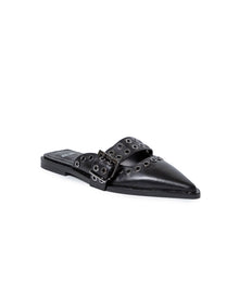Womens Mules Backless Cowhide Leather Pointed Toe Adjustable Strap - Black 63_261H000_NEG194007_2