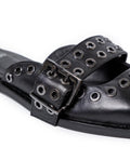 Womens Mules Backless Cowhide Leather Pointed Toe Adjustable Strap - Black 63_261H000_NEG194007_3