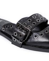 Womens Mules Backless Cowhide Leather Pointed Toe Adjustable Strap - Black 63_261H000_NEG194007_3
