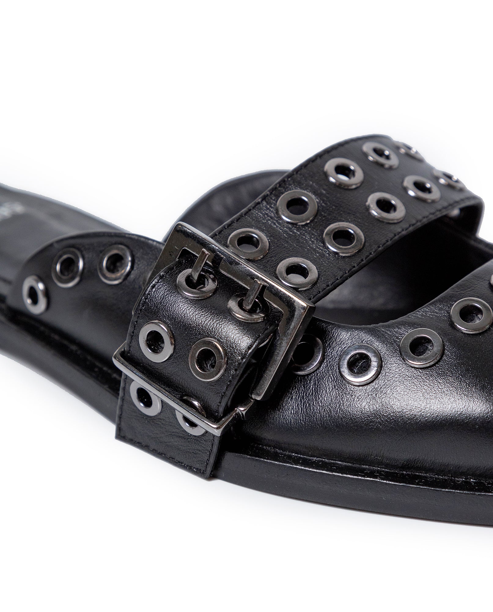 Womens Mules Backless Cowhide Leather Pointed Toe Adjustable Strap - Black 63_261H000_NEG194007_3