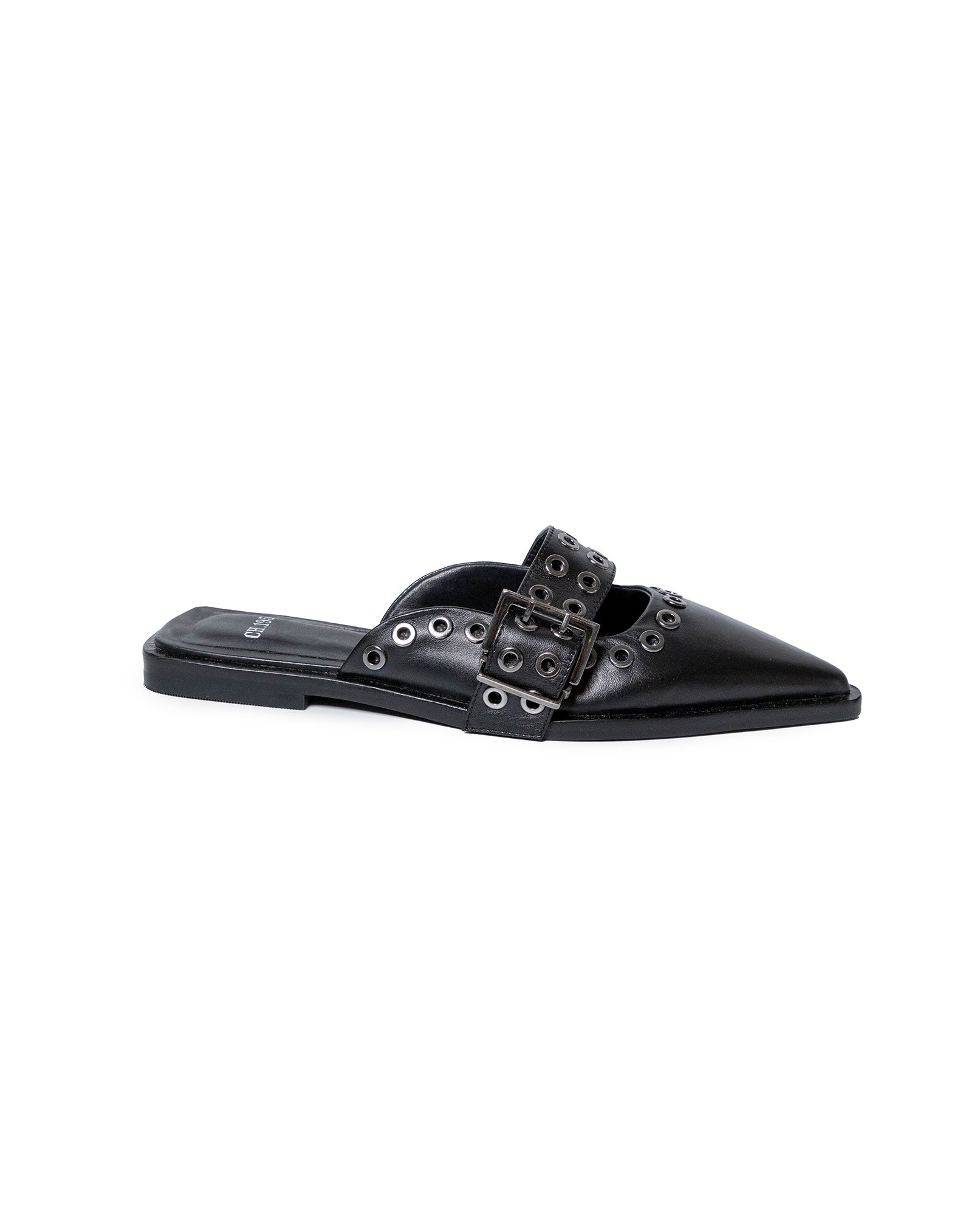 Womens Mules Backless Cowhide Leather Pointed Toe Adjustable Strap - Black 63_261H000_NEG194007_5
