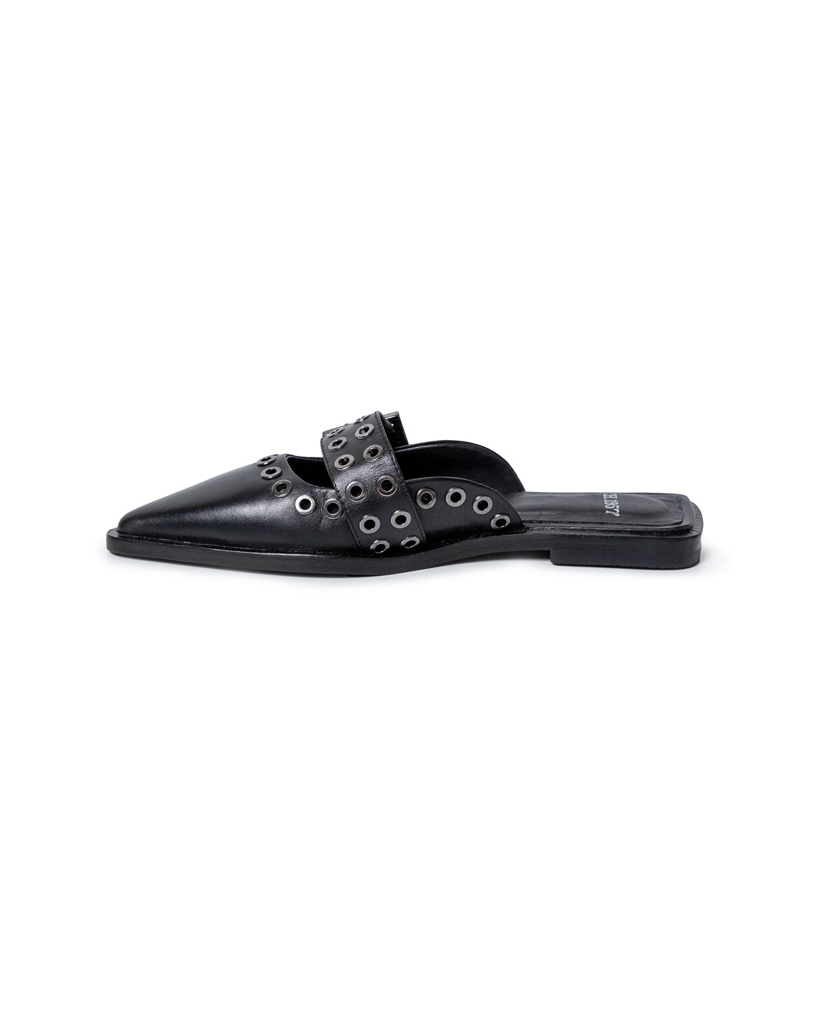 Womens Mules Backless Cowhide Leather Pointed Toe Adjustable Strap - Black 63_261H000_NEG194007_7