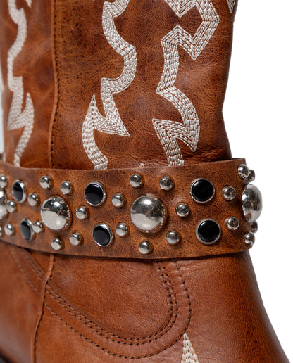 Womens Boots Western Mid Calf Aniline Cowhide Leather Natural Finish - Brown 63_261H005_CAF181336_5