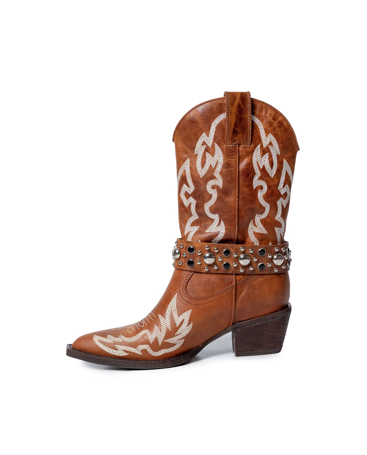 Womens Boots Western Mid Calf Aniline Cowhide Leather Natural Finish - Brown 63_261H005_CAF181336_8