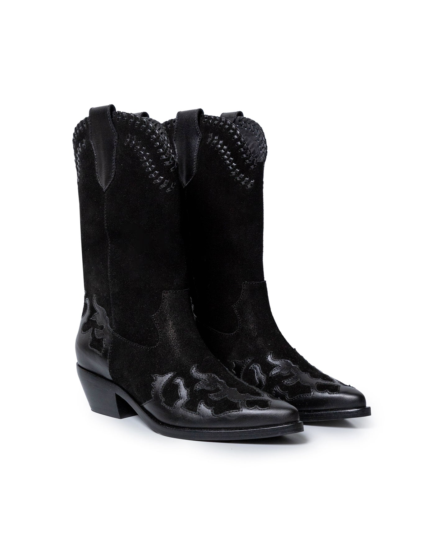 Womens Boots Western Mid Calf Split Leather Aniline Full Grain - Black 63_261H009_NEG194007_0