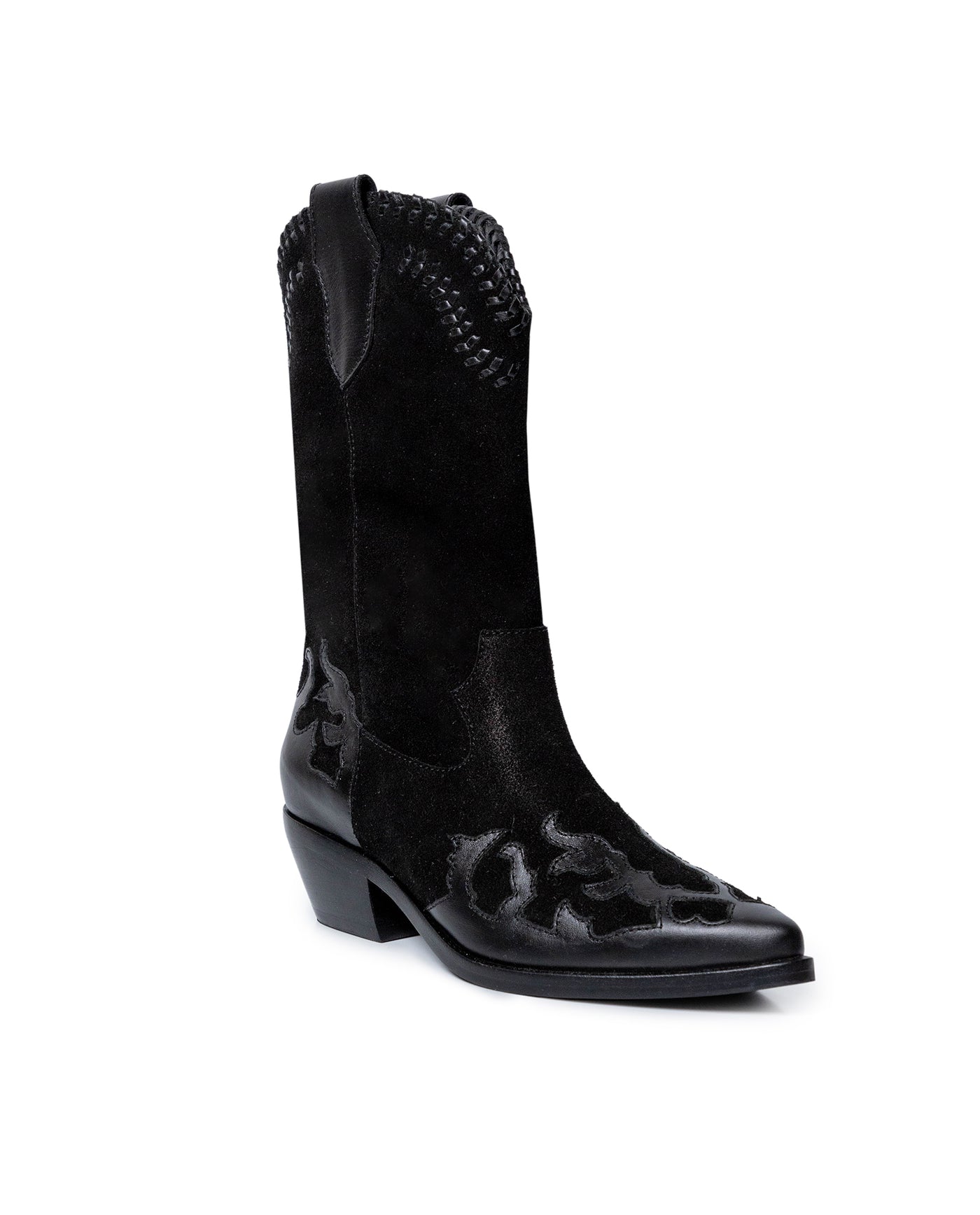 Womens Boots Western Mid Calf Split Leather Aniline Full Grain - Black 63_261H009_NEG194007_3