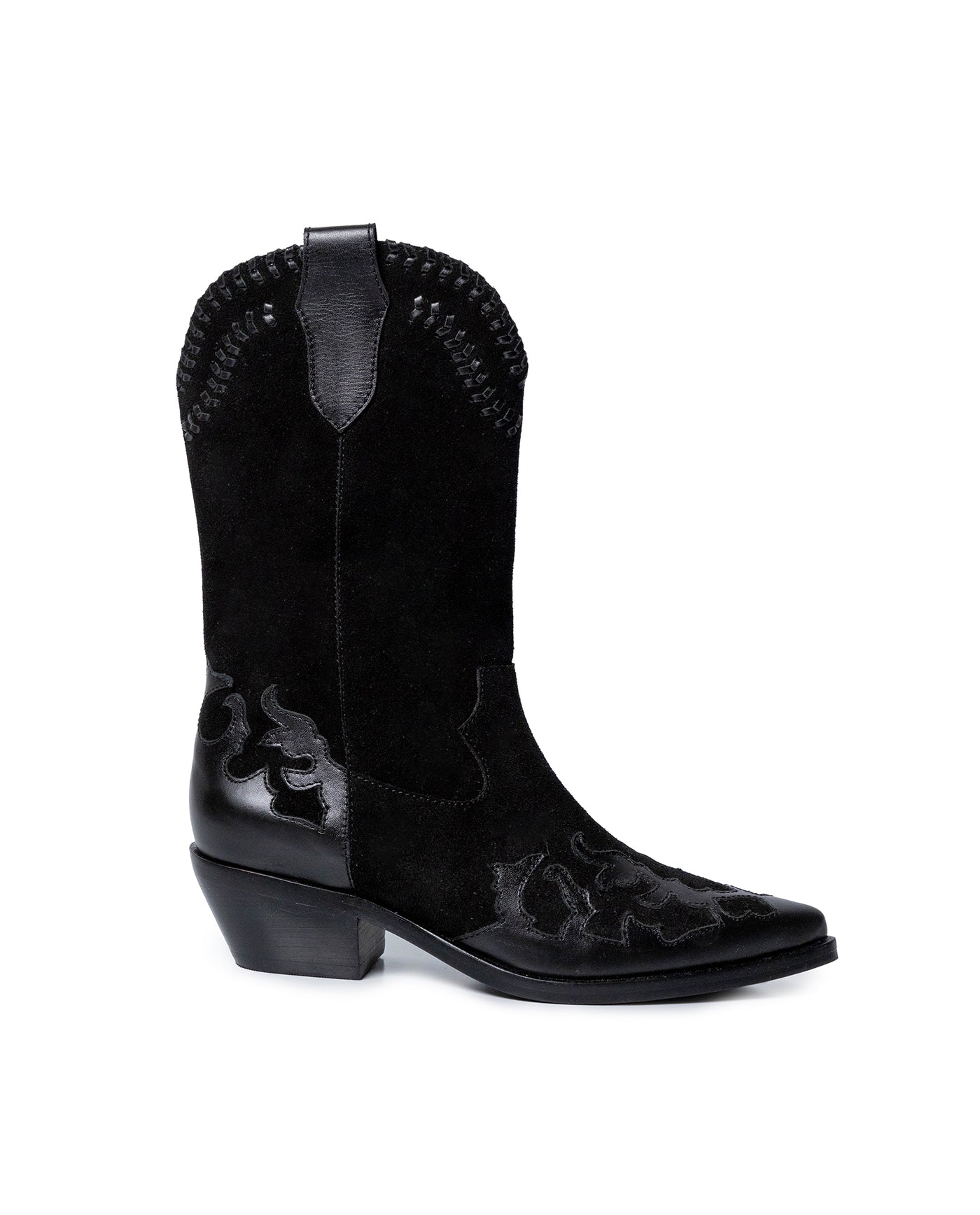 Womens Boots Western Mid Calf Split Leather Aniline Full Grain - Black 63_261H009_NEG194007_6