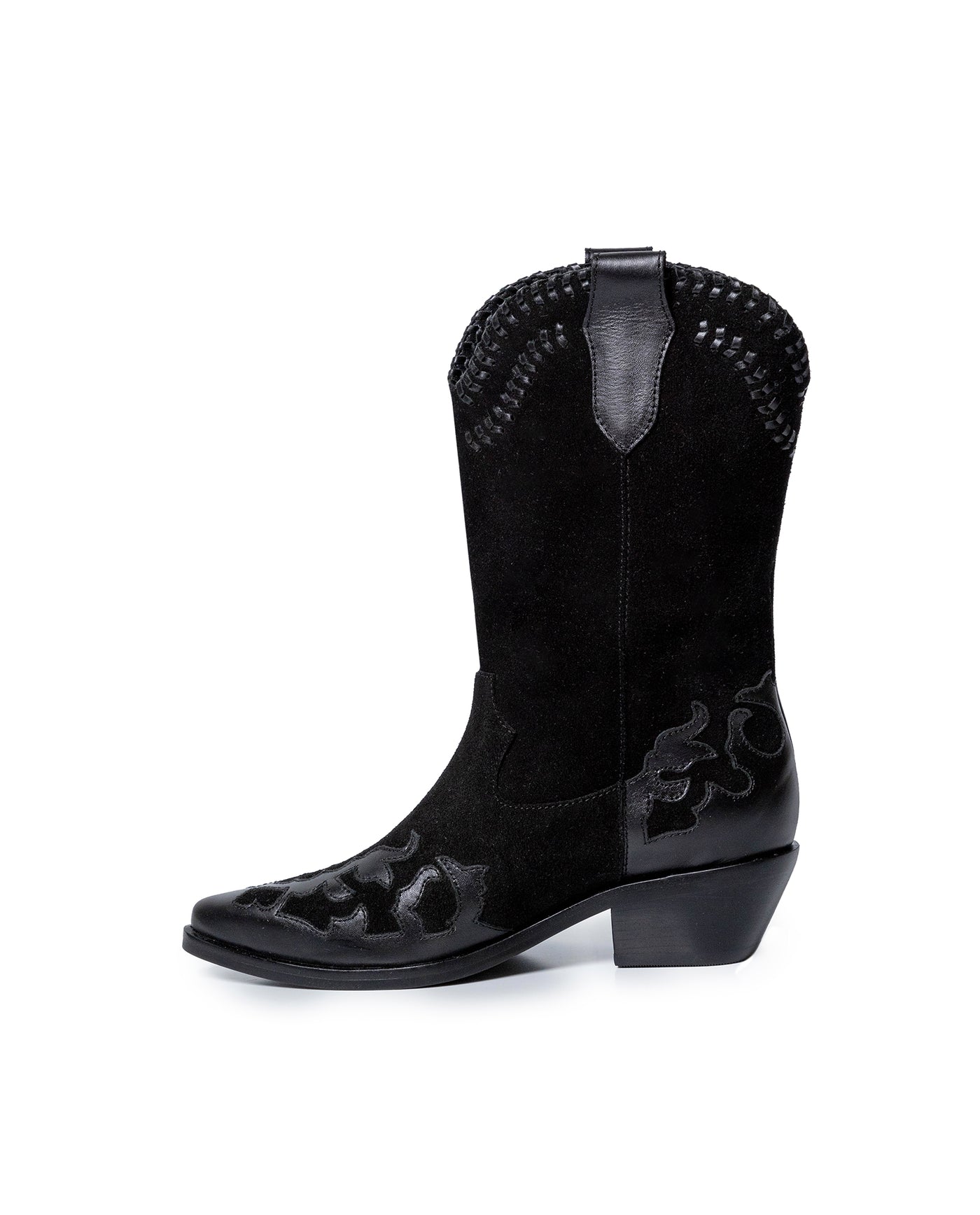 Womens Boots Western Mid Calf Split Leather Aniline Full Grain - Black 63_261H009_NEG194007_8
