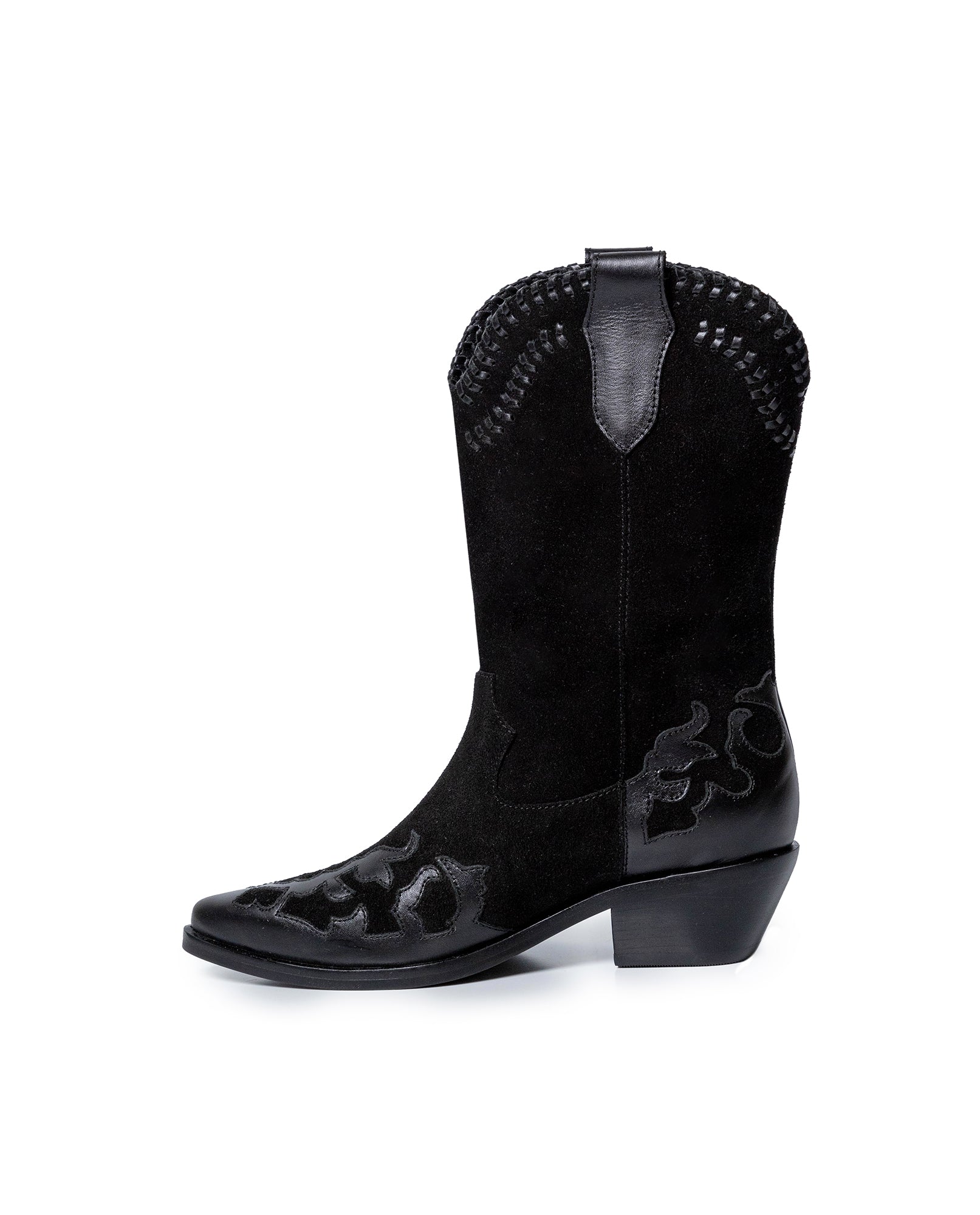 Womens Boots Western Mid Calf Split Leather Aniline Full Grain - Black 63_261H009_NEG194007_8