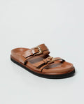 Women's Double-Strap Flat Sandals with Gold Buckles in Aniline Leather 63_262G000_CAF170808_0
