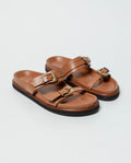 Women's Double-Strap Flat Sandals with Gold Buckles in Aniline Leather 63_262G000_CAF170808_3